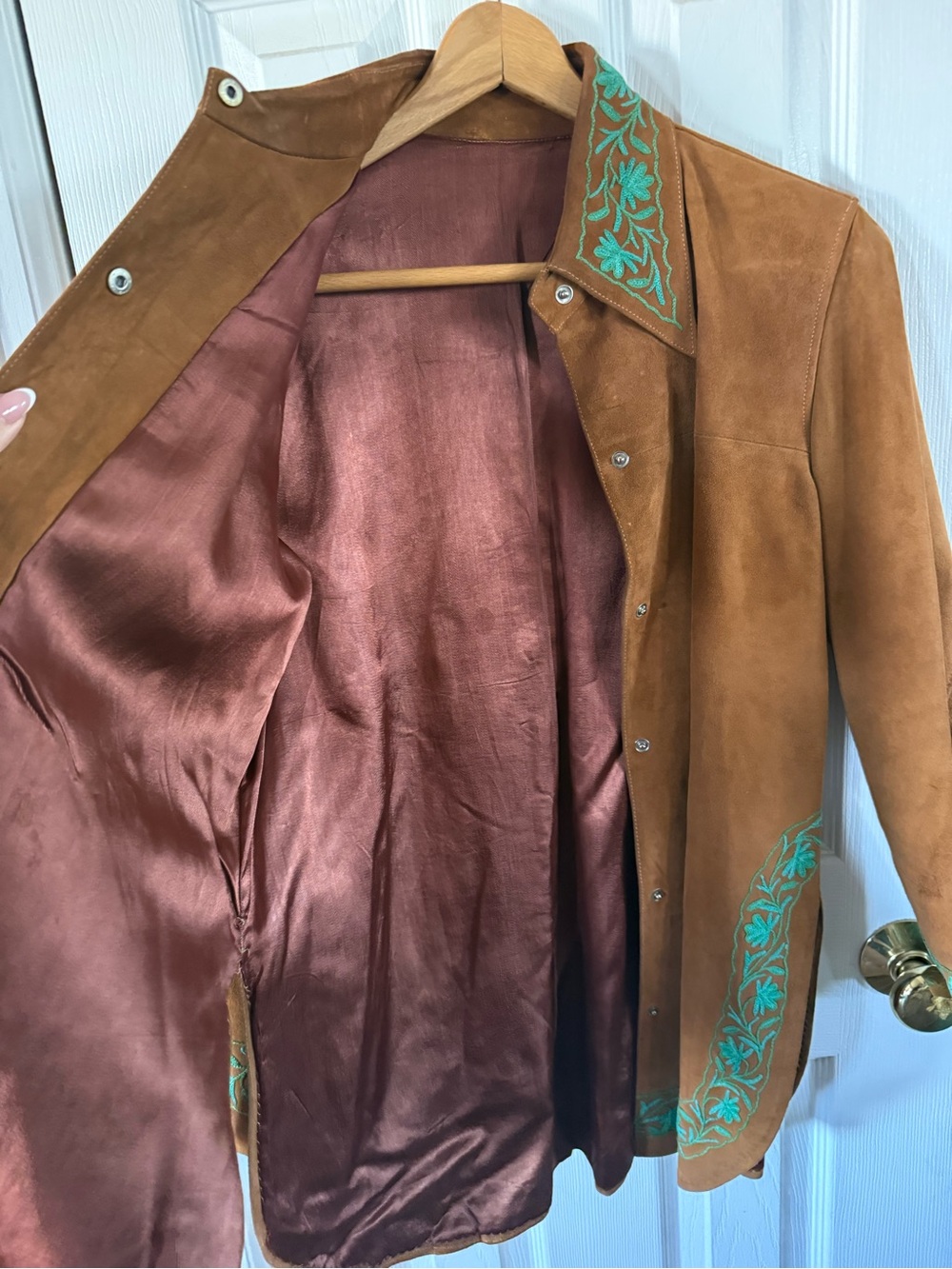 Vintage Suede Embroidered Western Jacket - Brown with Turquoise Accents - Picture 5 of 11